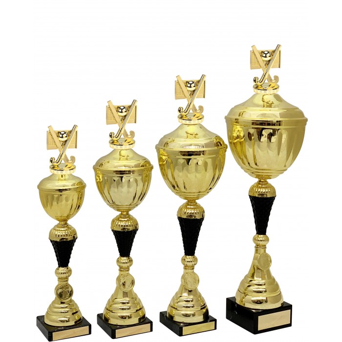 HOCKEY 3D GOLD & BLACK TROPHY CUP  - AVAILABLE IN 4 SIZES